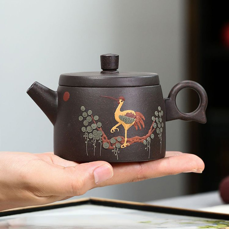 Herbal Tea For Wellness - 170ML Real Handmade Yixing สีดำทองทรายกาน้ำชาดินกาต้มน้ำเครนรูปแบบความหมายสุขภาพยาวนาน Puer
